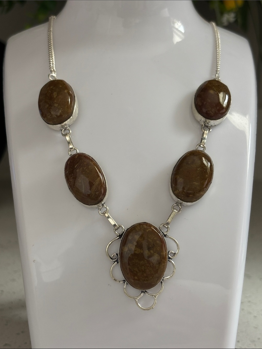 Hand Crafted Brown Jasper Oval Pendant Necklace